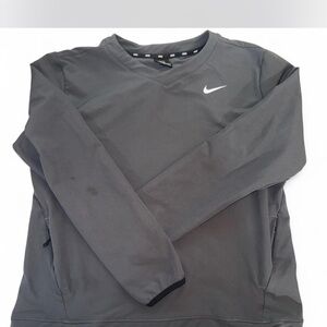 Nike Dark Gray V-Neck Long Sleeve Top with White Swoosh Tag